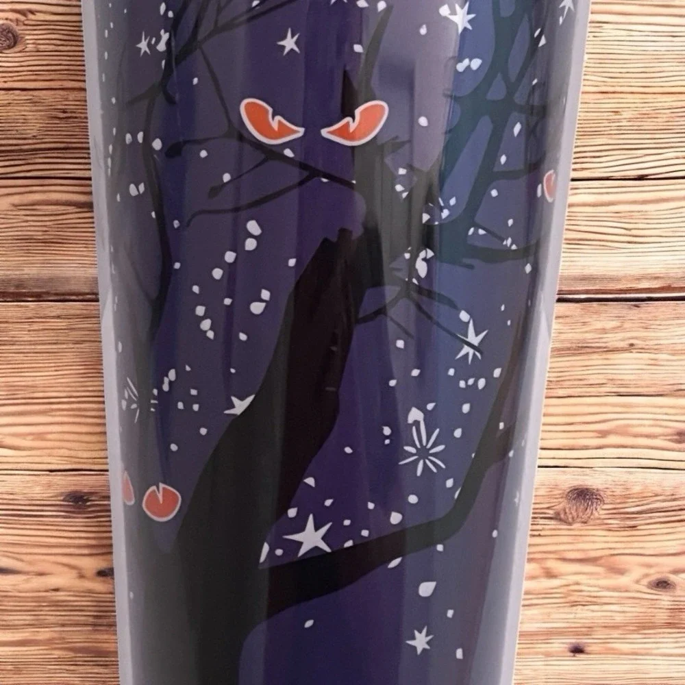 Starbucks Tree Glow In Dark Cold Cup 24 Oz‎ Halloween Purple Stars Spooky Eyes